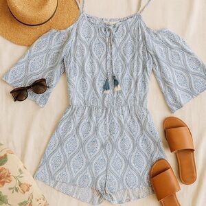 Love Stitch Blue Boho Cold-Shoulder Romper – Size Large